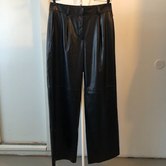 BOSS BY HUGO BOSS BLACK FAUX LEATHER PLEATED WIDE LEG PANTS HAWINE-1 SIZE 8 NWT - Picture 5 of 12